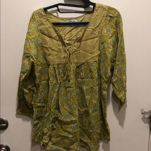 Boho style top, various shades of green.